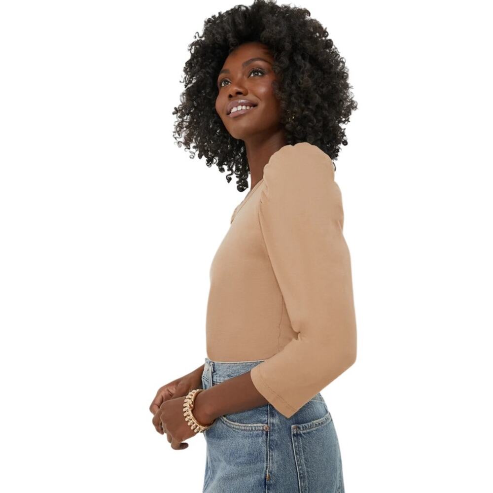 Tuckernuck Pomander Place Tan Vesty Puff Sleeve Cotton Top - Picture 3 of 12